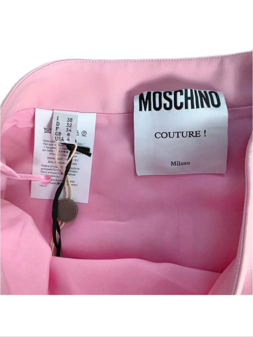 NWT. MOSCHINO COUTURE Fluted Mini Skirt In Baby Pink With Heart Patch Pockets